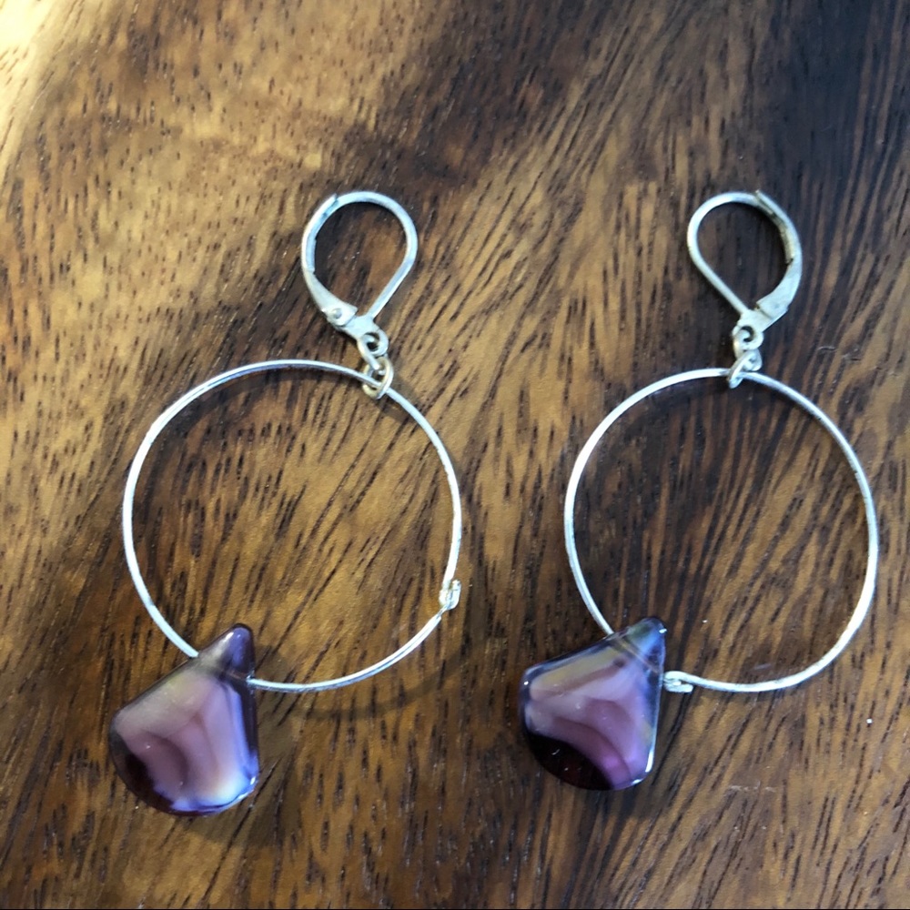 Purple Amethyst Gemstone Hoop Earrings